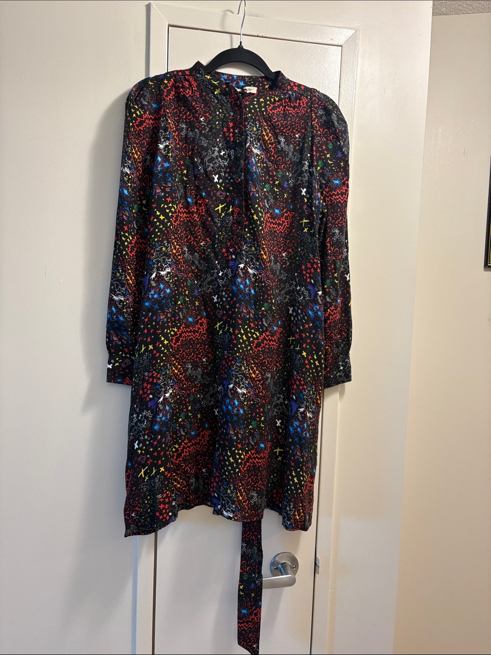 Zadig & Voltaire Black Multicolor Abstract Print Long Sleeve Dress